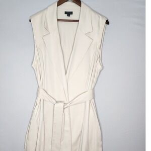 J. Jill Wearever Collection Long Trench Coat Beige 2X Belted Pockets Tencel Soft